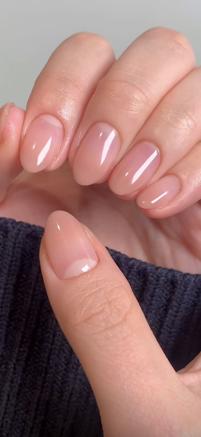 Natural builder gel overlay with a clean low-profile finish.